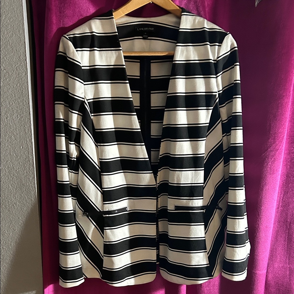 Lane Bryant Black and White Striped Blazer